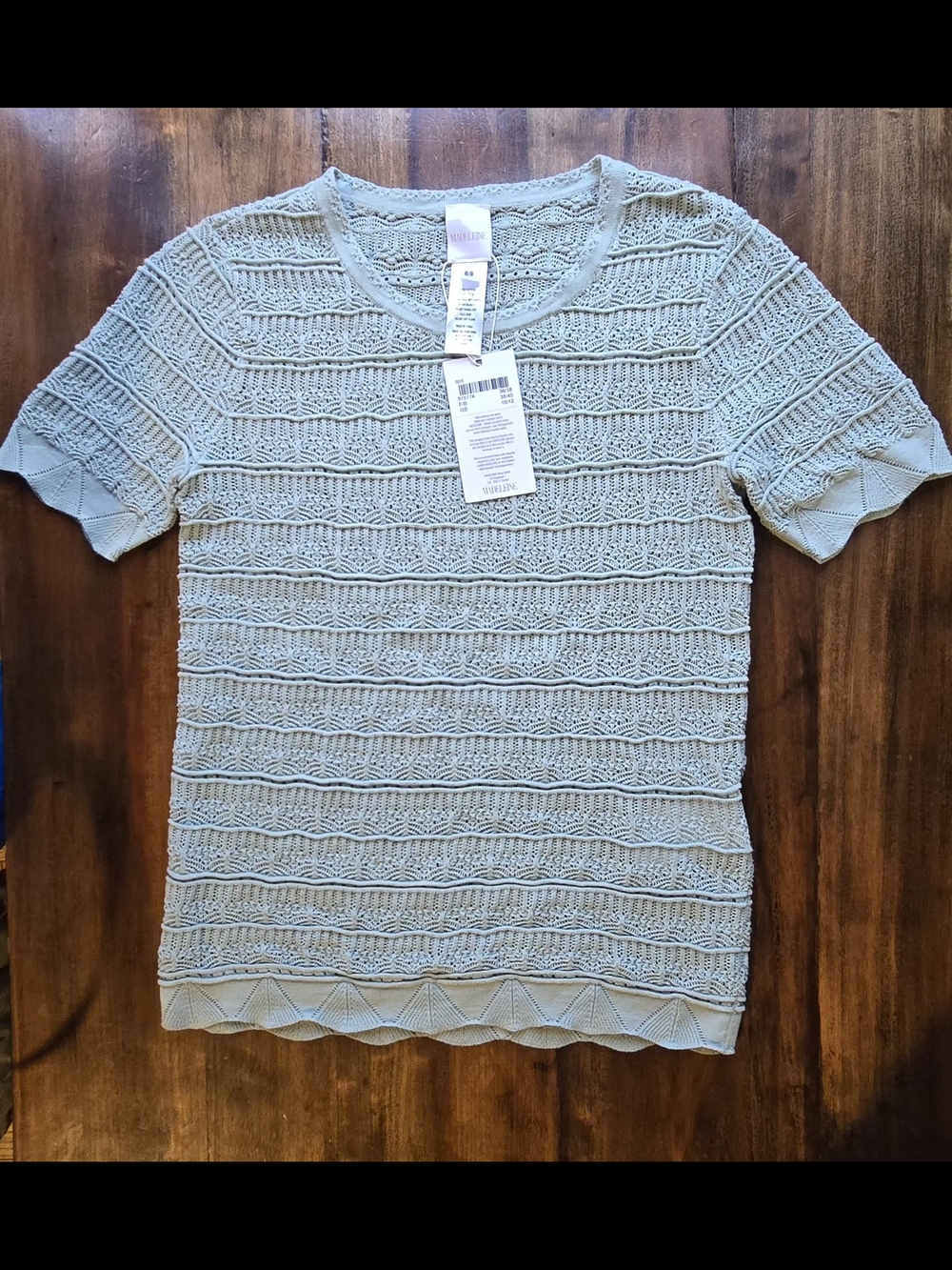 MADELEINE Mode Germany Mint Pointelle Knit Top NWT Cotton Size Small 6/8